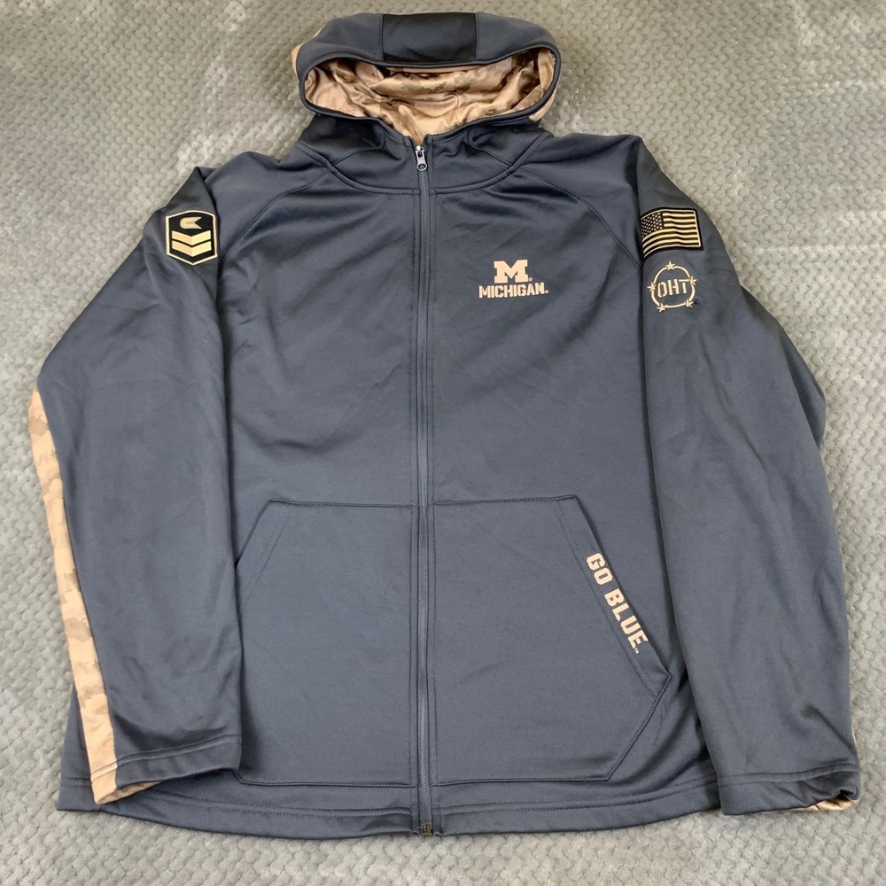Colosseum Michigan Wolverines OHT Hoodie Mens XXL Blue Camo Military Full Zip